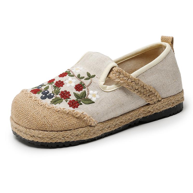 Women s Trendy Ethnic Embroidered Round Toe Shoes - Retro Low Top Style 38