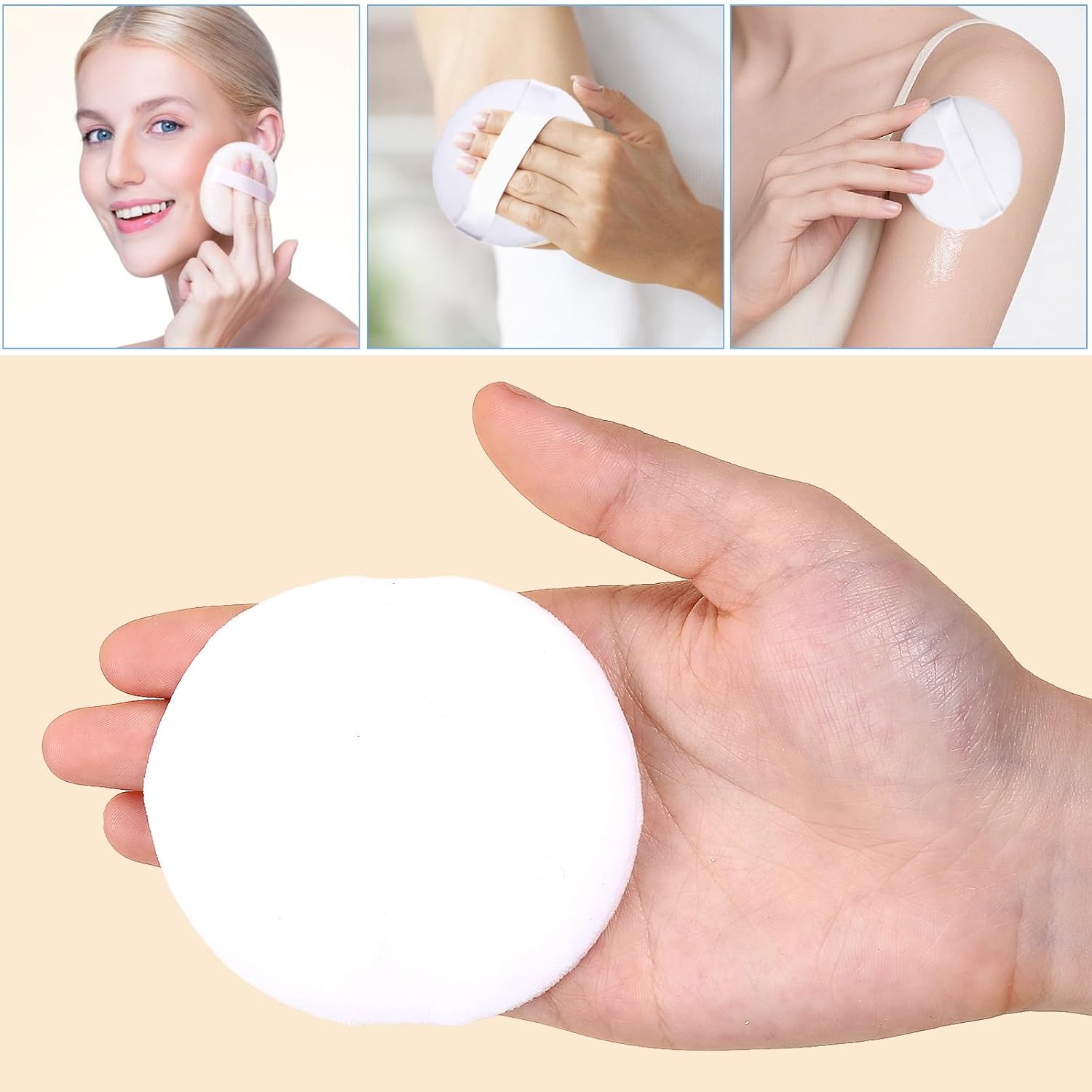 6PCS Powder Puff, 3.15 Inch Large Round Loose Powder Puffs for Body Soft Reusable Velour Sponge Puffs Beauty Makeup Tool for Women Face Cleaning