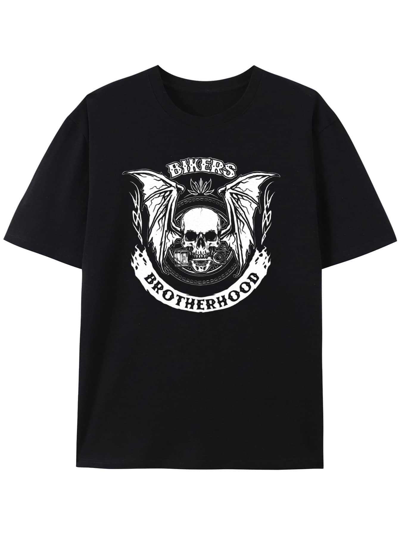 

Unisex T-Shirt Black Bikers Brotherhood Skull Graphic Tee S