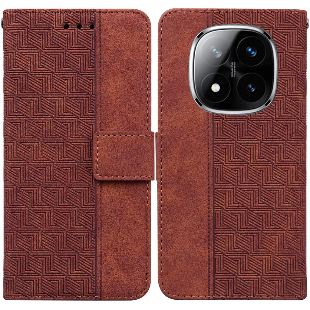 For Xiaomi Redmi Note 14 Pro 5G/Poco X7 5G Case Geometry Pattern Leather Wallet Phone Cover with Wrist Strap