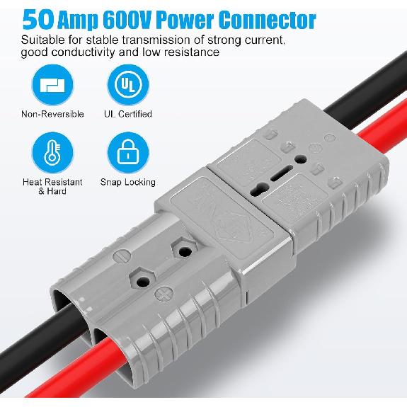 10Pcs 50 Amp 600V Connector Kit, Grey For Outdoor RV Power, Batteries, 4X4 Off-Road Winch