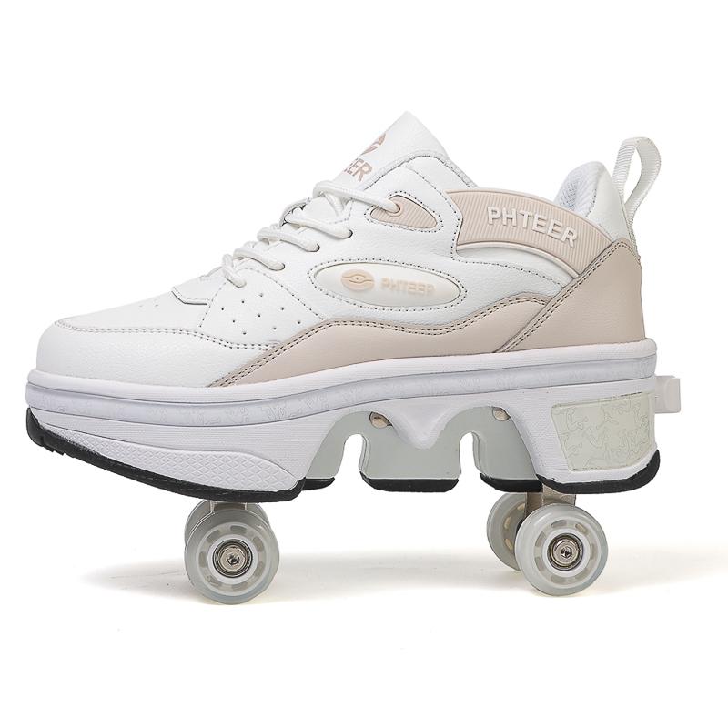 33-42 Kids/ Mens Four Wheels Sneakers with On Double Wheels Roller Sneakers Deformation Roller Skate Shoes for Girls