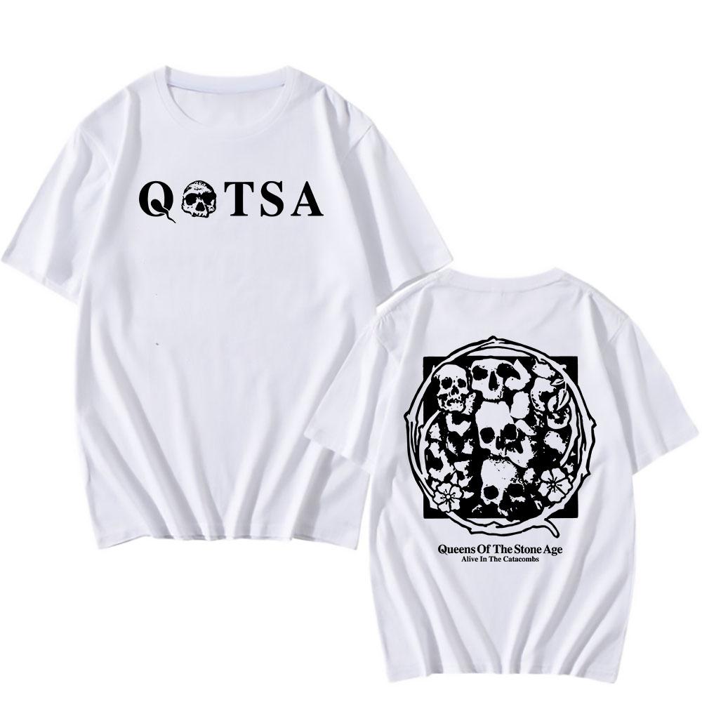2025 Alive In The Catacombs TShirt QUEENS OF THE STONE AGE QOTSA Tshirts Rock Band Grunge Fashion T Shirt Summer Cotton Unisex Tee
