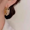 Fashionable Style Geometric Square Stud Earrings with Three Layers of Micro-set Zirconia Stones for Women