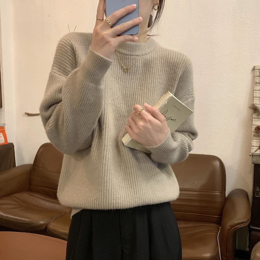 Slack loose knitted sweater women's spring age-reducing inner top soft waxy basic bottoming shirt