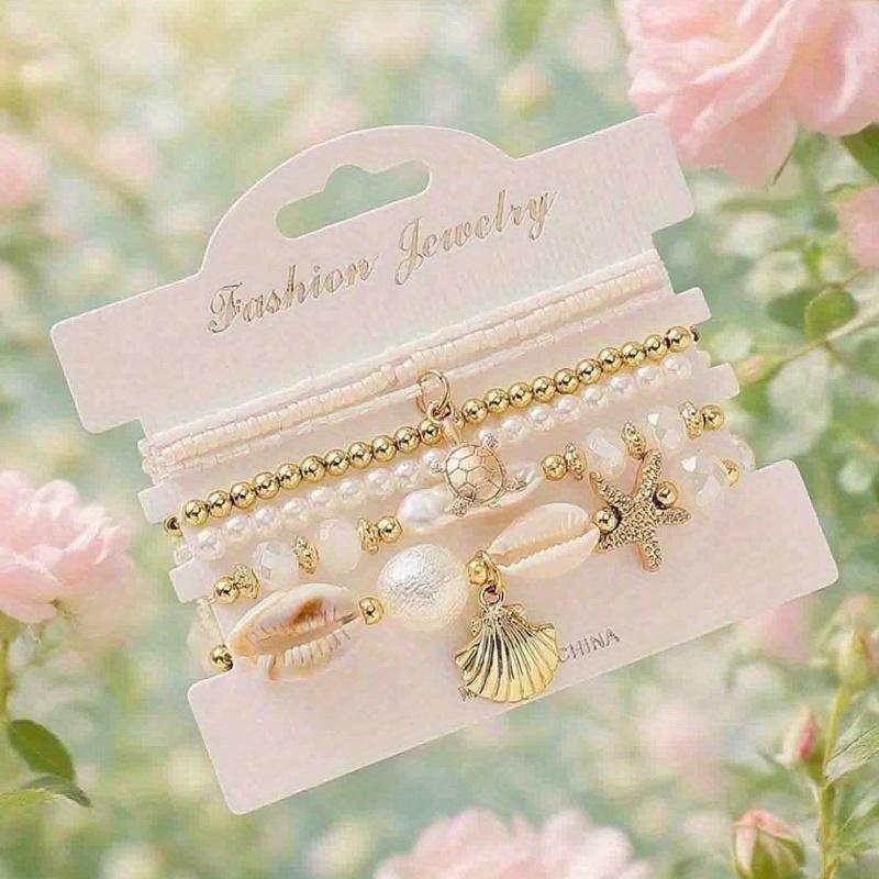 7pcs/Set Seashells, Pearls Beads Layered Bracelet Set, Ndom Shell Patterns, Great Gift Idea, Healing Crystal Bracelet for Spiritual Energy Healing