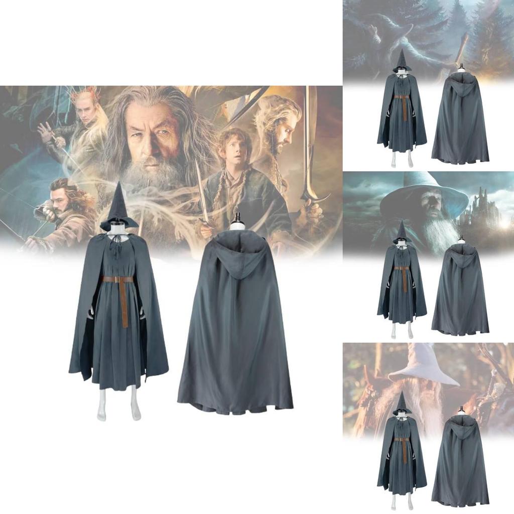 The Hobbit Gandalf Cosplay Costume With Cloak And Hat For Halloween Role Play