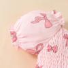 2025 Summer Newborn Ruffle Dress with Lantern Sleeves, Strawberry Butterfly Pattern, and Snap Closure.