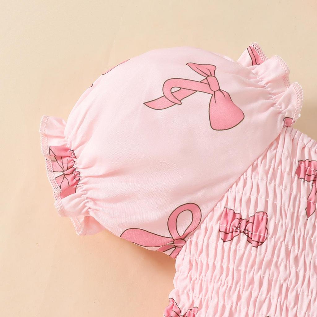 2025 Summer Newborn Ruffle Dress with Lantern Sleeves, Strawberry Butterfly Pattern, and Snap Closure.