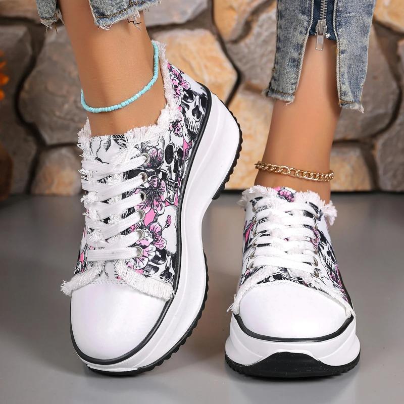 Klobige Plateau-Print-Sneaker für Damen 2025 Herbst Schnürschuhe Vulkanisierte Schuhe Frau Rutschfeste Dicke Sohle Sportschuhe Übergröße