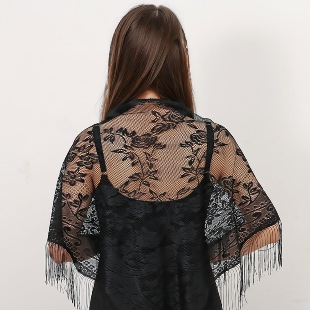 Embroidery Lace Hollow Scarf Pure Color Mesh Scarves Fashion Tassel Triangle Shawl  Wedding