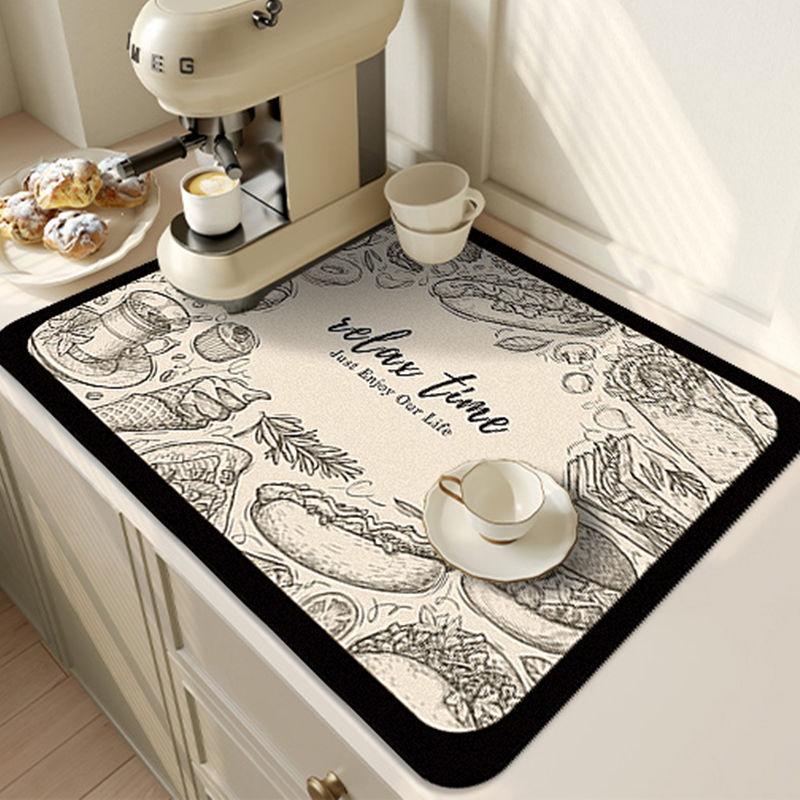 Coffee Machine Absorbent Mat Bowl Dish Drying Mat Non-slip Bar Drain Mat Kitchen Countertop Mat Table Washer Mat