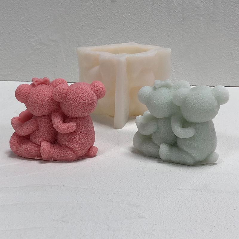 Forma Silikonowa na Świece Para Niedźwiedzi 3D Urocze Zwierzątko Mydło Gips Rzemiosło Narzędzia do Tworzenia Żywicy na Walentynki lub Prezenty Ślubne
