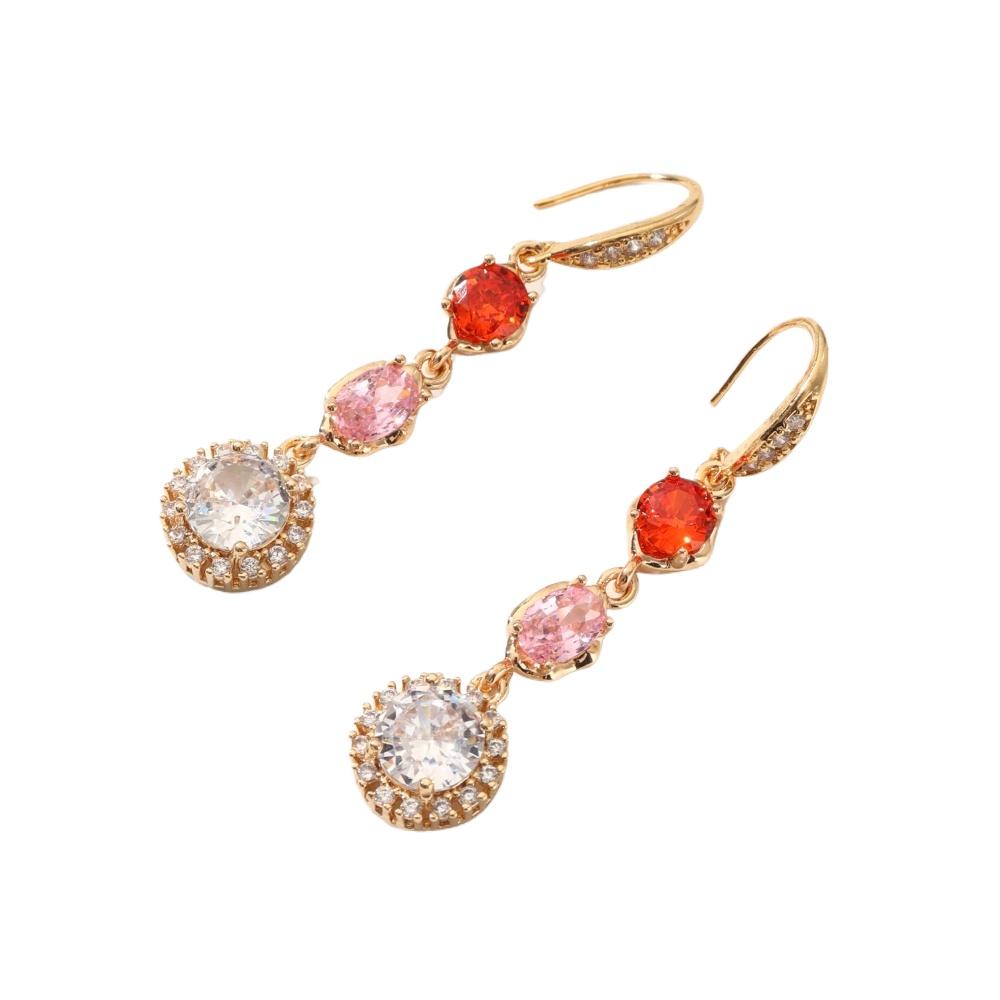 1 Par Fargerike Geometriske Ovale Runde Dusker Hengende Øredobber for Kvinner Cubic Zirconia Krok Øredobb Smykker Bryllupsfest Tilbehør