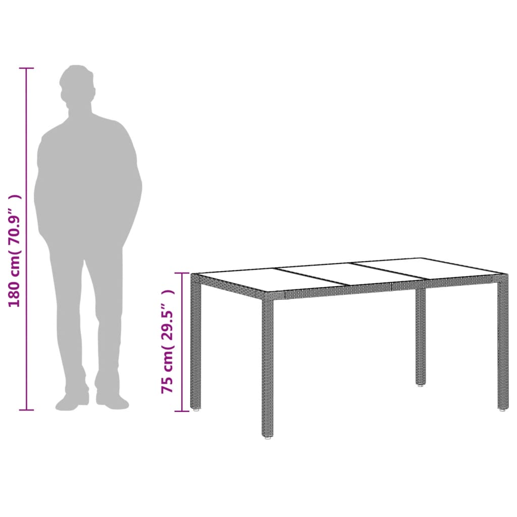 Garden Table with Glass Top Light Grey 150 x 90 x 75 cm Poly Rattan