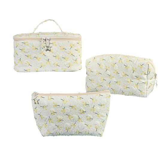 

3 шт./набор косметичка с цветочным принтом, на молнии, для хранения косметики, большая вместимость, органайзер для туалетных принадлежностей для путешествий, отпуска, повседневного использования жёлтый