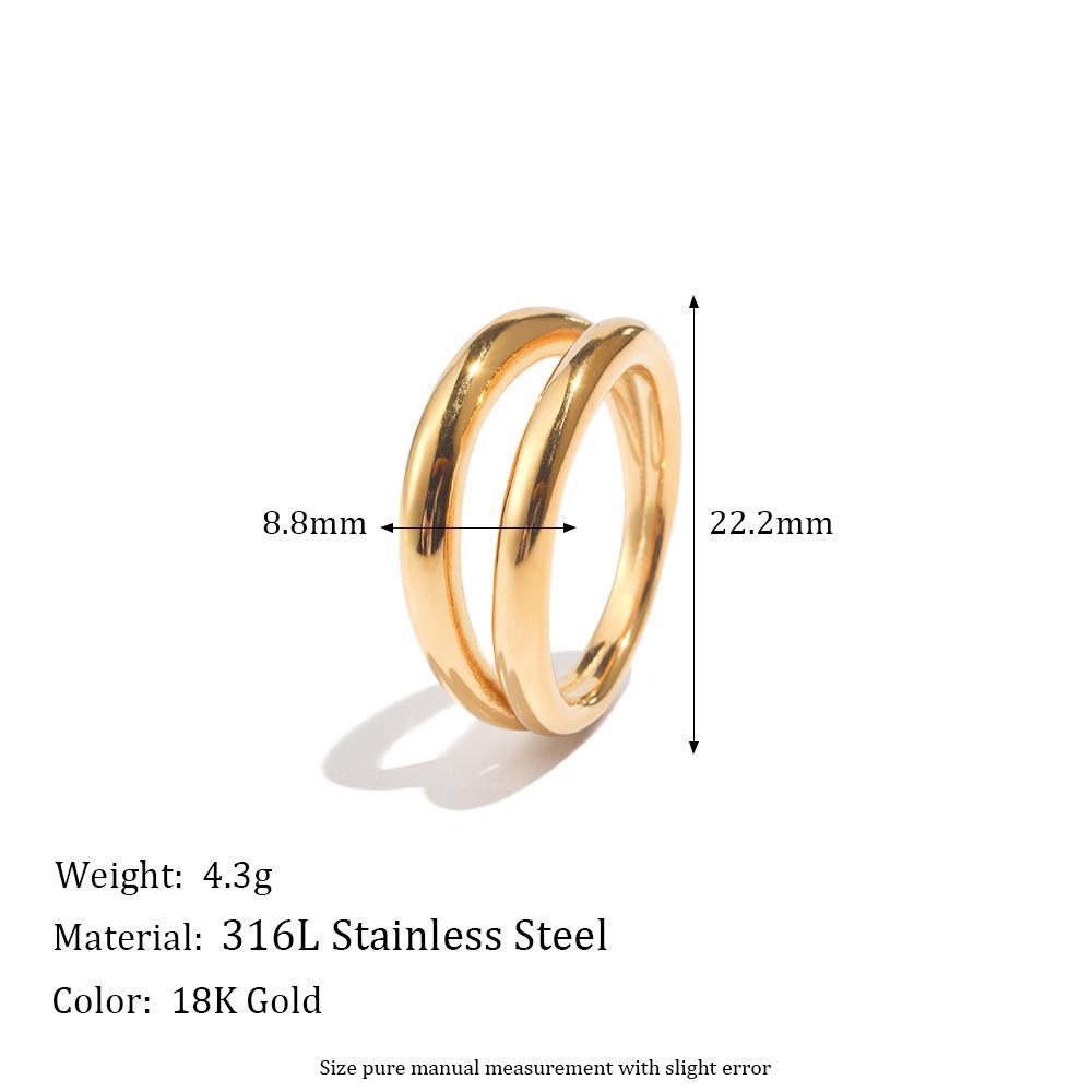 

E.B.belle Hand Polished Double Layers Gold Plated Stainless Steel Rings For Woman Female Minimalsit Finger Rings Jewelry 6