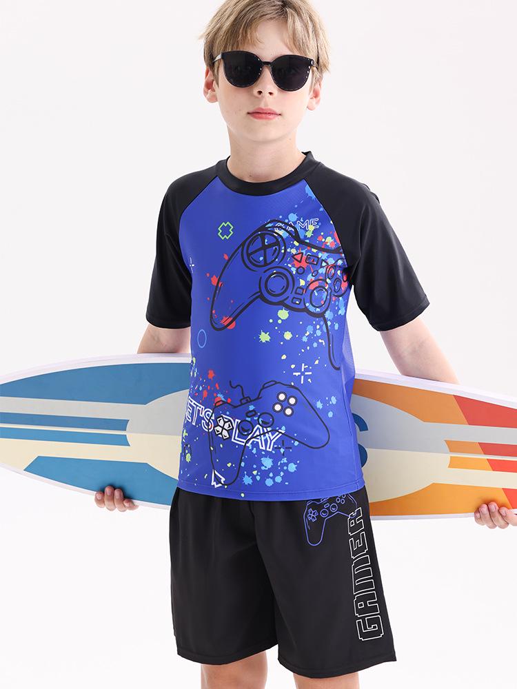 2025 Boys' Two-Piece Sun Protection Swim Set: Swimsuit & Trunks for Children and Teens