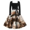 Women's Fashion Retro Long-sleeved Square Collar Christmas Printed Evening Dress