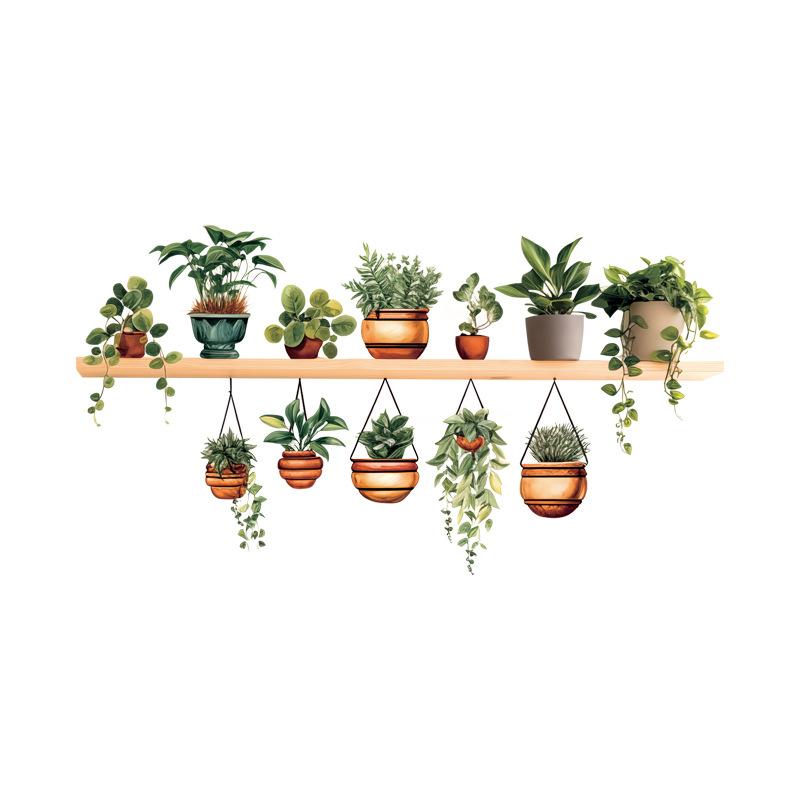 3D Green Plants Wall Stickers Potted Hanging Baskets Vinyl Mural Art Decals for Kitchen Study Living Room Decoration