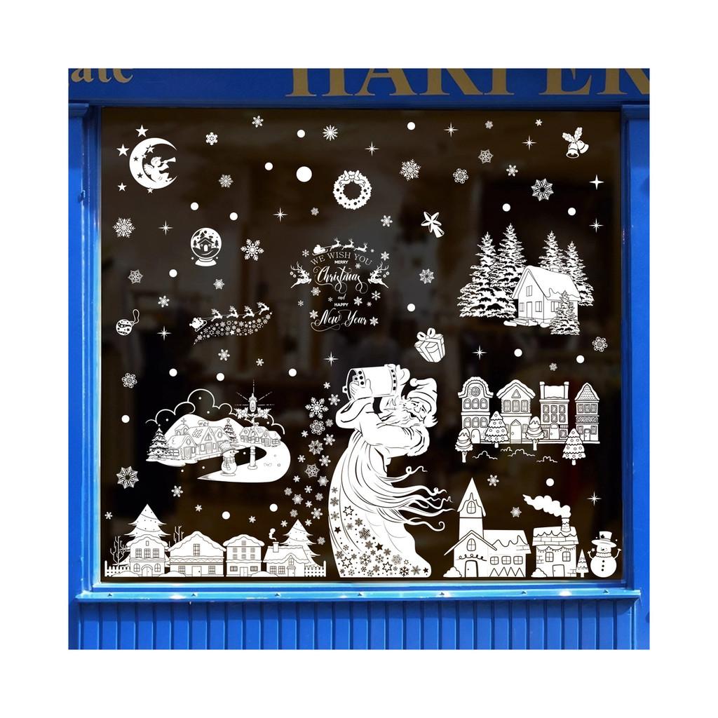 Tree Christmas Decor Pvc Stickers With Snowman Santa Snow House Christmas Decor
