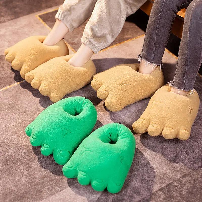 Cartoon weird big foot slippers personality creative cute plush home shoes indoor winter couple warm slippers