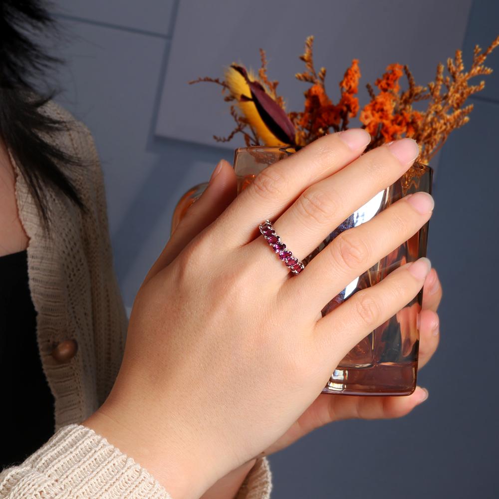 Classic Elegant January Birthstone Silver Ring with Natural Rhodolite Garnet Jewelry for Women Anniversary & Birthday Gifts