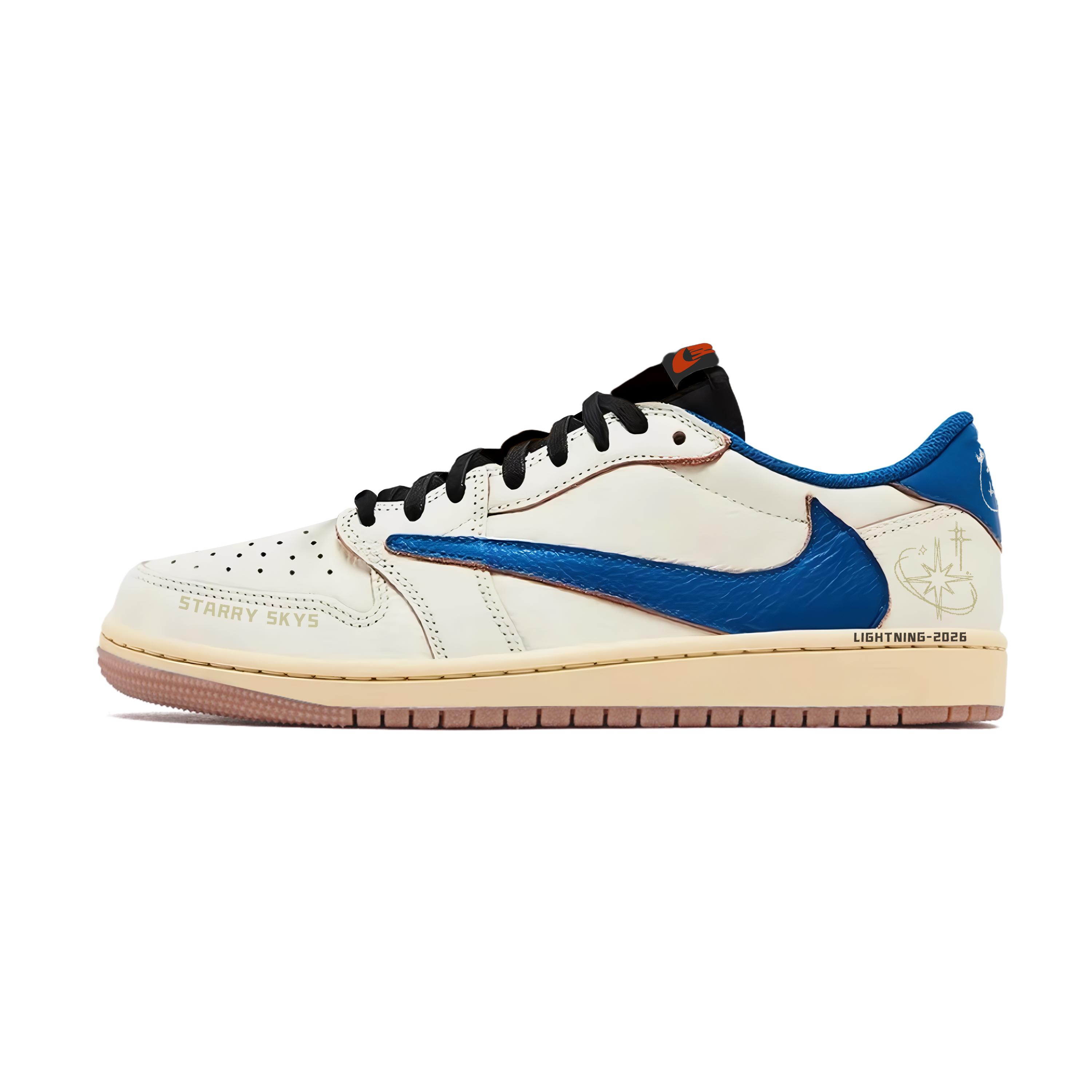 

Travis Scott x Jordan Air Jordan 1 Low top Vintage Basketball Shoes Unisex Blue White DZ4137-700(Team1490-) 44
