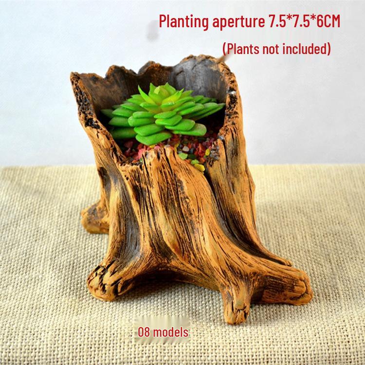 Creative Retro Cement-Look Tree Stump Succulent Planter
