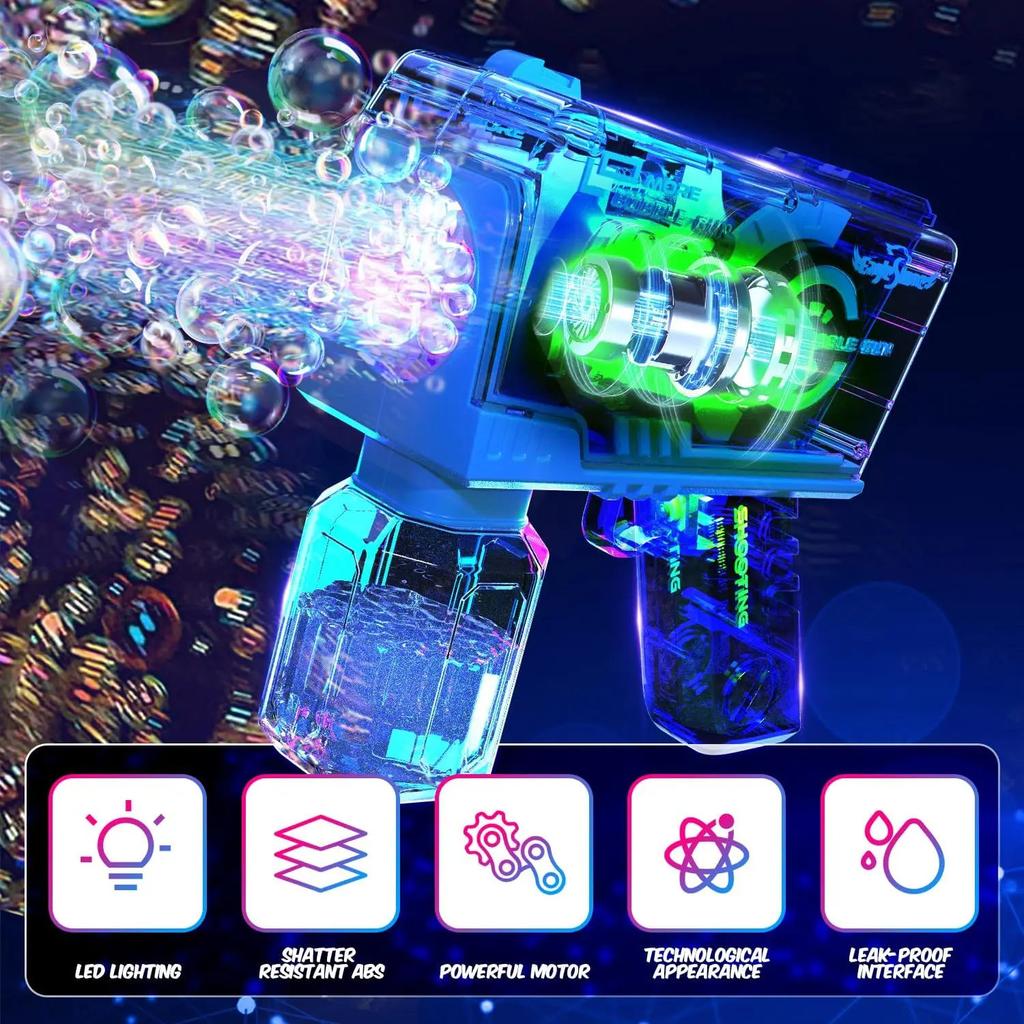 Electric Bubble Machine Handheld with Light 12 hole Fully Automatic Bubble Gun Soap Bubbles Blowing Outdoor Party Wedding Toys