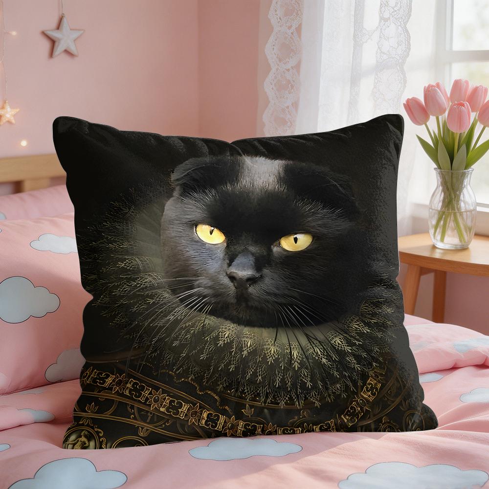 Renaissance Royal Cat Cushion Cover Square Short Plush Pillow Case Living Room Sofa Home Decor Funda X