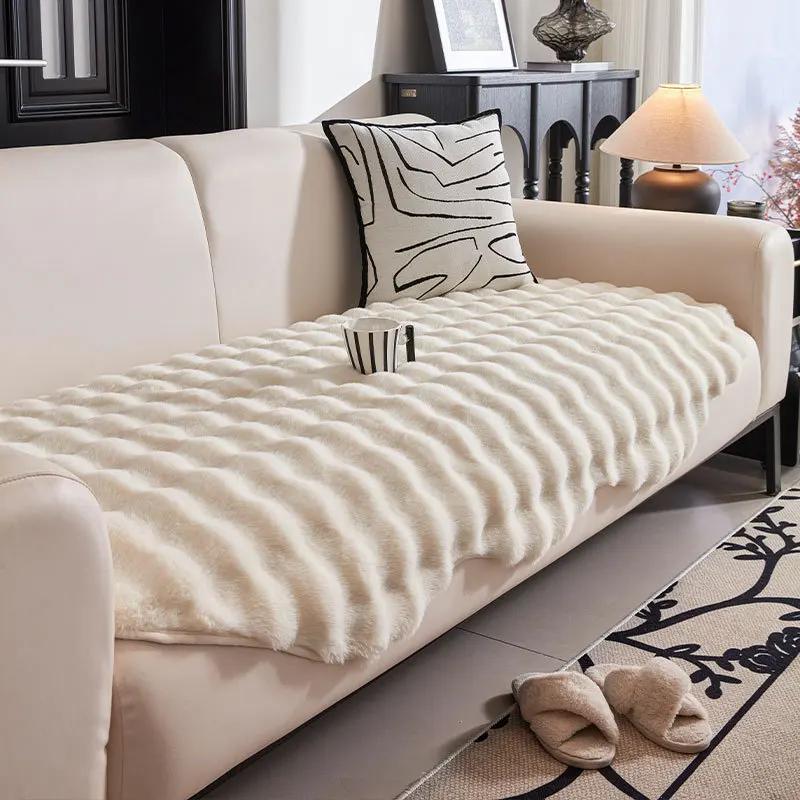 Tlustý plyš z imitace králičí kožešiny Potah na pohovku Protiskluzová měkká pohovka Ručník Pohovka Potah na polštář do obývacího pokoje Moderní domácí dekorace