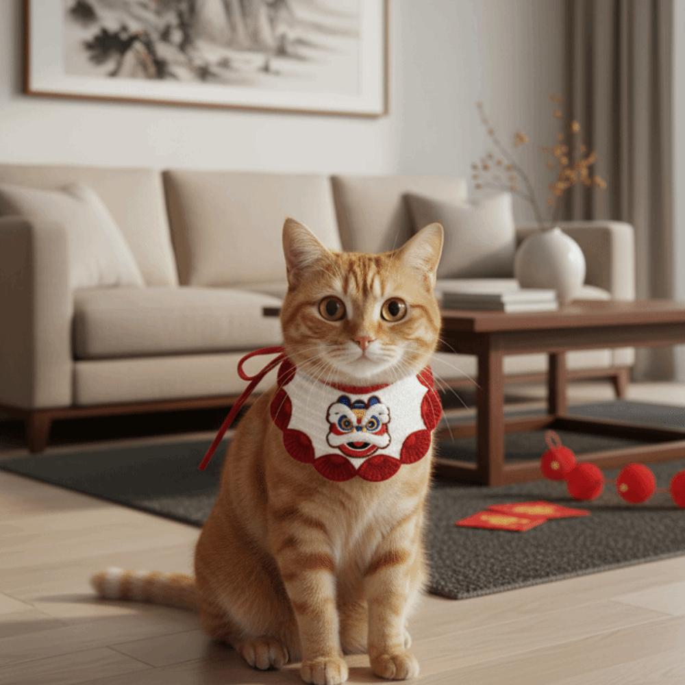 Embroidery Cat Knitted Drool Towel Cartoon New Year Cat Scarf Dog Drool Bib  Horse Year