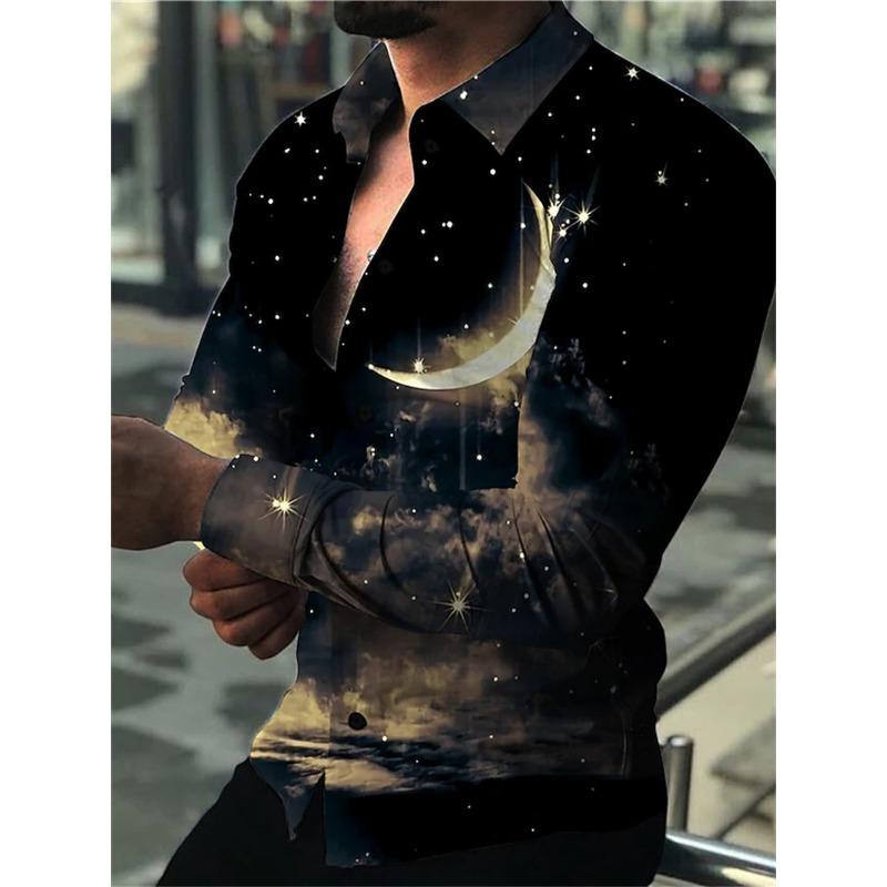 Fashion Luxury Party Evening Dress Shirts Lapel Button Down Shirts Casual Printed Newspaper Text Art Men's Top Shirts