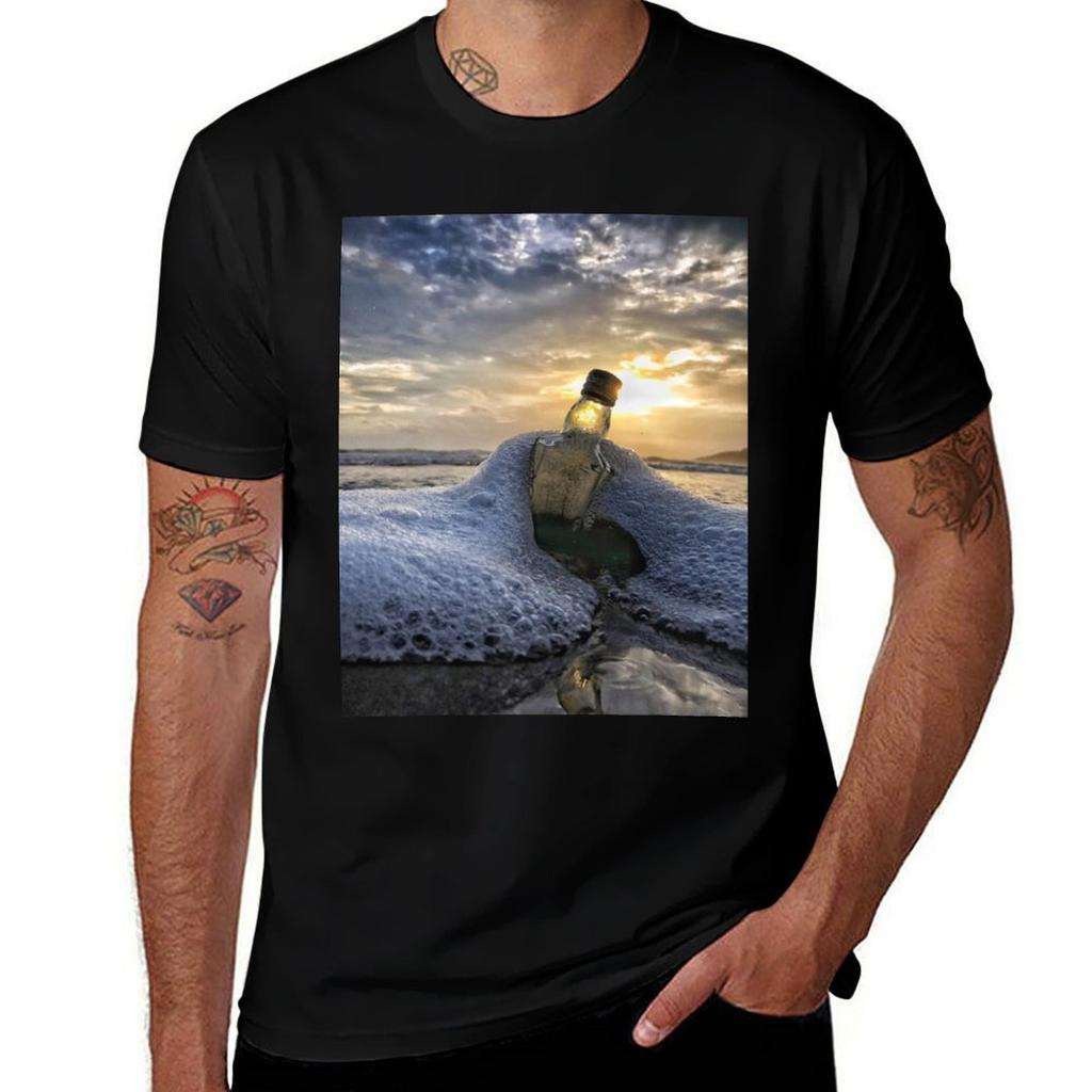Bottle on beach TShirt Casual Pattern Print Tee Shirt