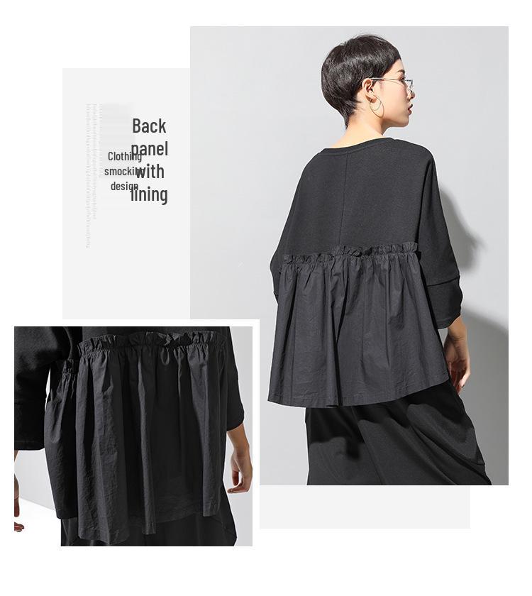 Women's Dark Ins European & American Patchwork Babydoll T-Shirt - Short Sleeve, Loose Fit, Trendy Casual Summer Top