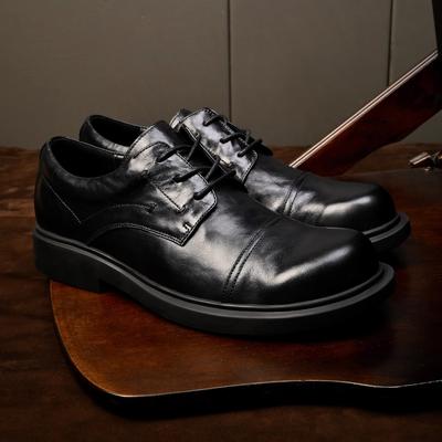Chaussures en cuir pour hommes Chaussures business décontractées Noires Grande taille Semelle souple Lacets Chaussures basses à bout rond en cuir pour hommes Tendance