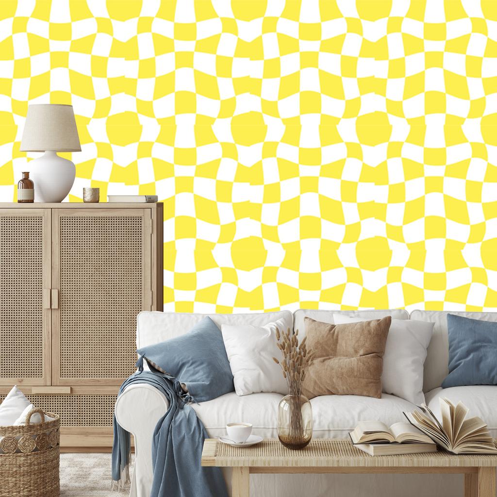 Wallpaper Casual Checkerboard Yellow, White and Cream 50x1000