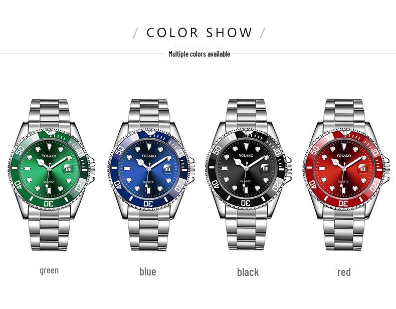 Herren High-End Grüner Wassergeist Quarz Uhr mit Kalender und Stahlband