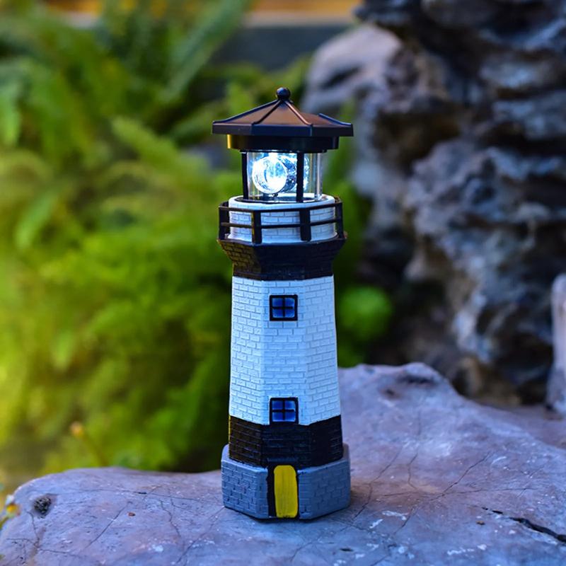 Outdoor Solar Resin Rotating Lighthouse Courtyard Landscape Decoration Light Warning Lighthouse Outdoor Lawn Garden Decoration