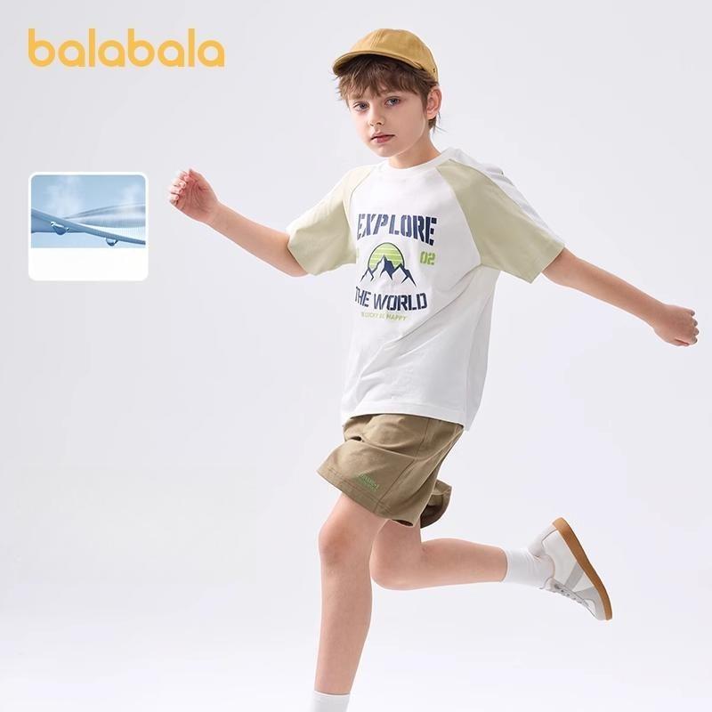 Balabala Children's Short Sleeve Set 2025 New Children's Clothing Summer Men's and Big Children's Two Piece Set Thin, Quick Drying, Breathable