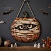 Decorative Hanging Party Sign Halloween Mummy Pumpkin Sign, Retro Wooden Pendant with Poplar Wood Holiday Plaque Hemp Rope for Front Door Wall