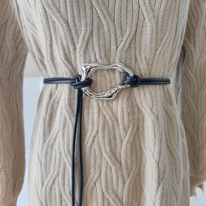 Black Minimalist Leather Dress Belt Alloy Buckle Fine Width Casual Looks