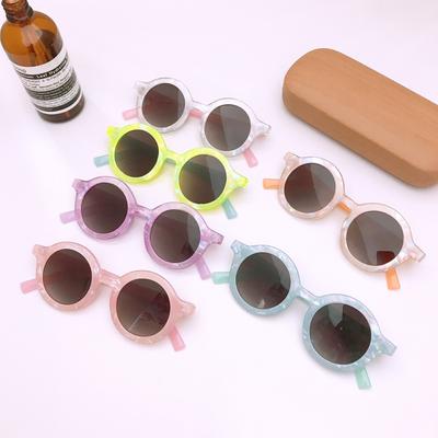 Children'S Sunglasses Fashionable Retro Round Frame Two-Color Transfer Bag Flower Personalized Boys And Girls Style Trendy Sunglasses