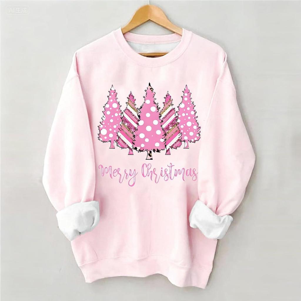 Women's Christmas Tree Printed Fashionable Round-neck Long-sleeved Sweatshirt Top