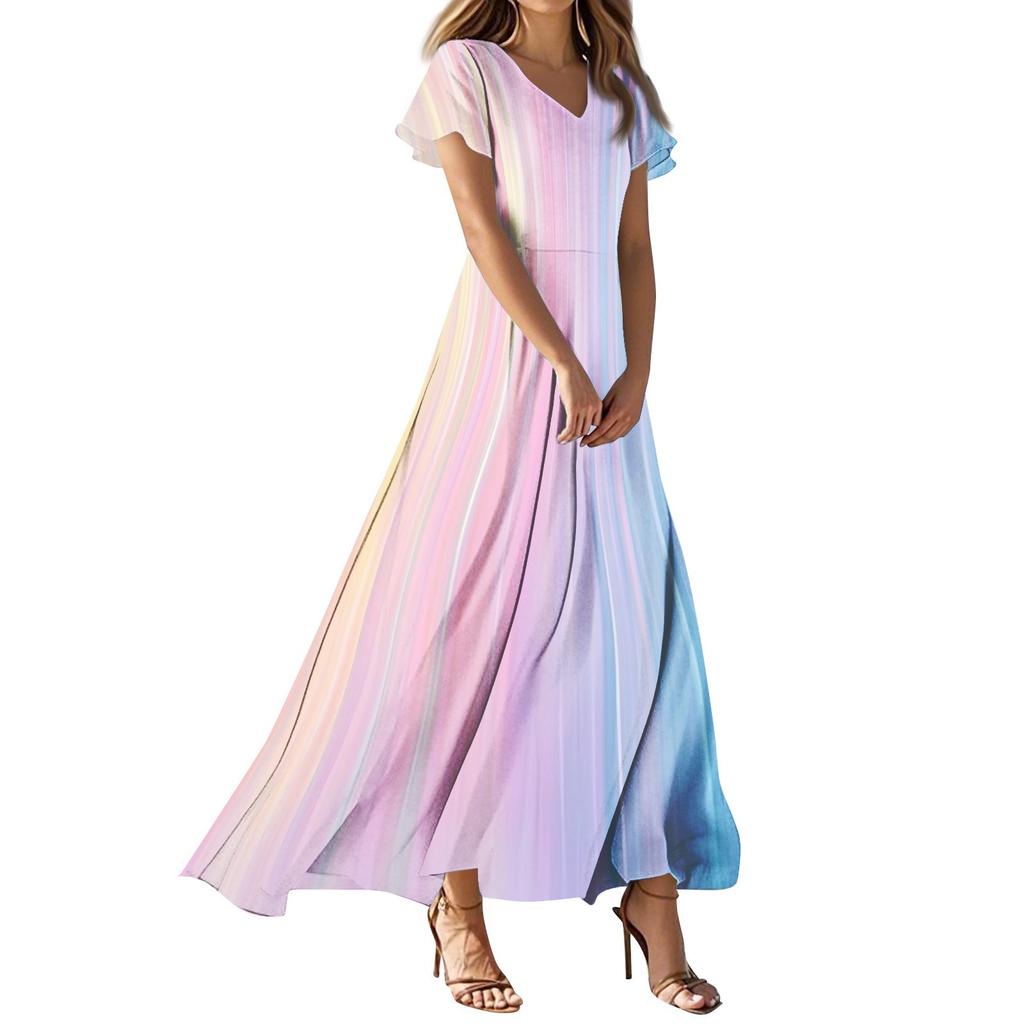 Dresses For Women Summer Casual Button Up V-neck Short Sleeve Wear To Work Dresses