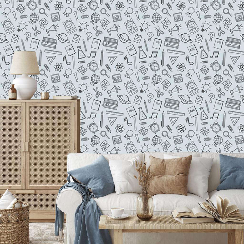 Wallpaper School Supplies Light Gray and Gray 50x1000
