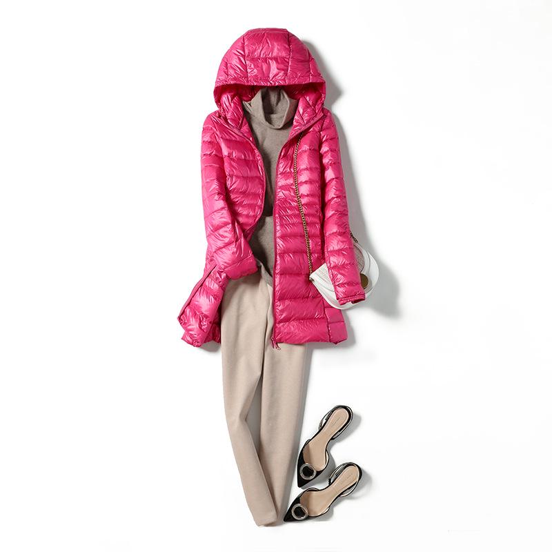 2023 Winter Women's Mid-Length Lightweight Hooded Down Jacket, Plus Size, Thin Style, Extra Large 