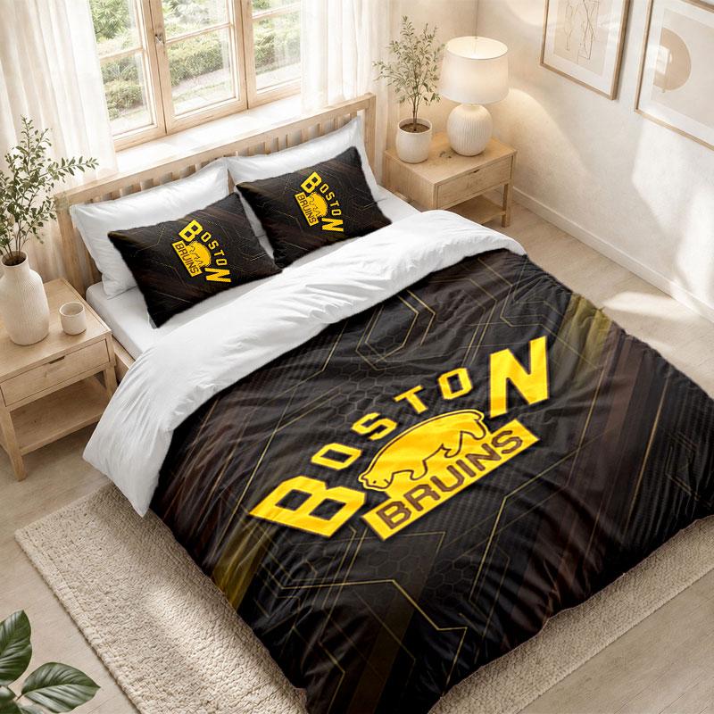 Bedding Set 1 Duvet Cover 2 Pillowcases Boston Bruins Print Bedroom Home Decoration