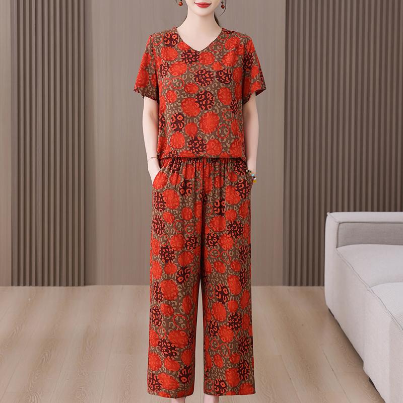 Summer Women's Two Pieces Set Plus Size Elegant Cotton Linen Wide Leg Pant Sets Casual Ladies Clothes